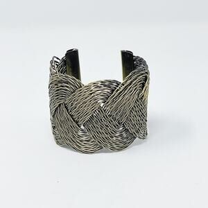 Gold Tone Wide Weaved Twist Cuff Bracelet Mesh Texture Statement Fashion 2.5"W